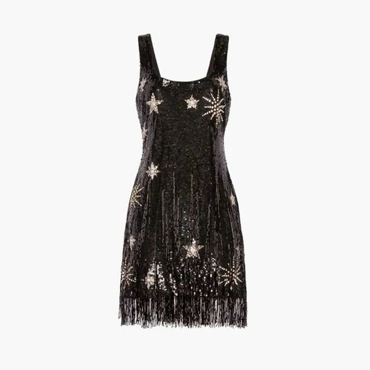 Chic Homecoming Dress  Tassel Square Neck Star Sequins Back to School Outfits Party Dress Birthday Dress D7414