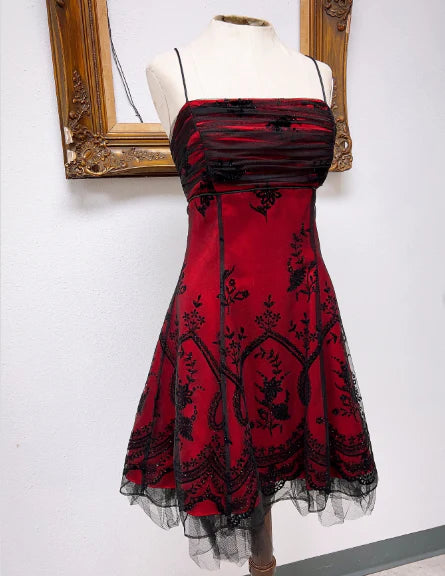 Chic Homecoming Dress Spaghetti Strap Lace Back to School Outfits Party Dress Birthday Dress D7413