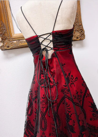 Chic Homecoming Dress Spaghetti Strap Lace Back to School Outfits Party Dress Birthday Dress D7413