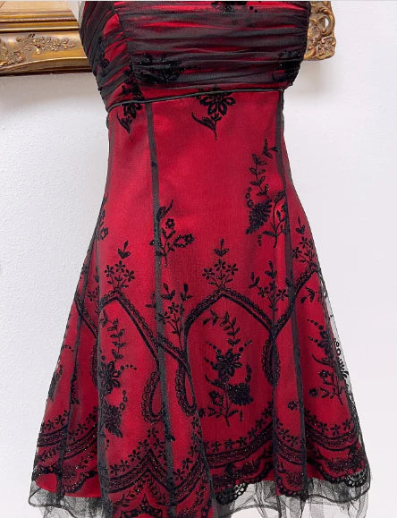 Chic Homecoming Dress Spaghetti Strap Lace Back to School Outfits Party Dress Birthday Dress D7413