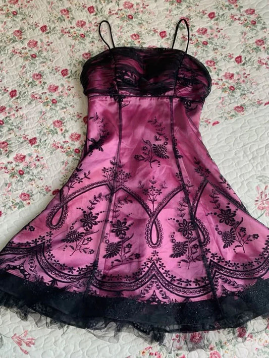 Chic Homecoming Dress Spaghetti Strap Lace Back to School Outfits Party Dress Birthday Dress D7413