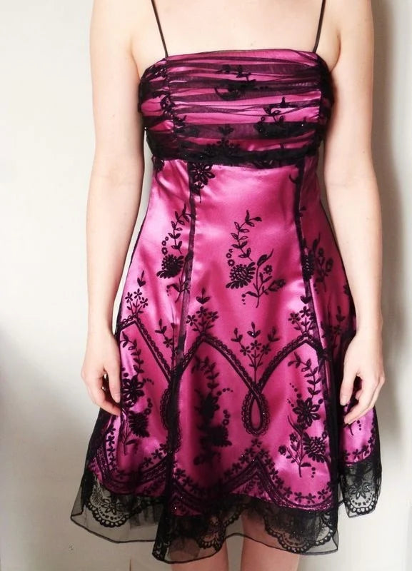 Chic Homecoming Dress Spaghetti Strap Lace Back to School Outfits Party Dress Birthday Dress D7413