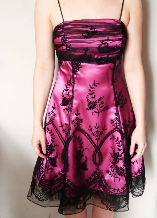Chic Homecoming Dress Spaghetti Strap Lace Back to School Outfits Party Dress Birthday Dress D7413