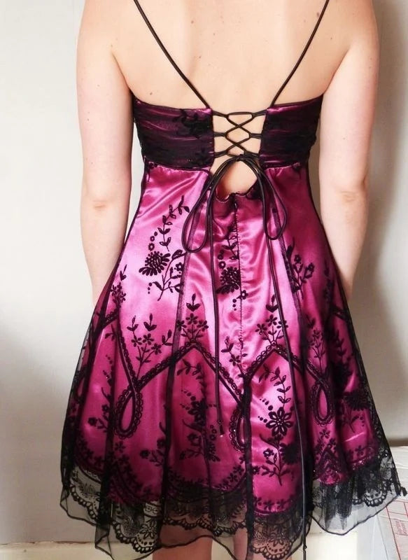 Chic Homecoming Dress Spaghetti Strap Lace Back to School Outfits Party Dress Birthday Dress D7413
