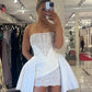 Chic Homecoming Dress Strapless Lace Pleated Pearl Back to School Outfits Party Dress Birthday Dress D7412