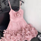 Cute Pink Spaghetti Strap Ruffle Design A-Line Homecoming Dress Party Dress Prom Dresses D1619