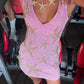 Retro Pink Sparkling Sequin V-neck Bodycon Homecoming Dress Party Dress D1622