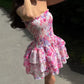 Cute Floral Strapless Design A-line Tiered Party Dress Homecoming Dress D1560