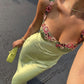 Vintage Green Floral Mermaid Spaghetti Strap Design Satin Prom Dress Evening Dress D1701