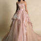 Pearl Pink Strapless A-Line Tulle Long Party Gown with Pearls MD7720