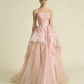 Pearl Pink Strapless A-Line Tulle Long Party Gown with Pearls MD7720