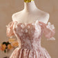 Vintage Pink 3D Flower Design A-line Off-the-shoulder Homecoming Dress , D1358