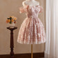 Vintage Pink 3D Flower Design A-line Off-the-shoulder Homecoming Dress , D1358