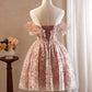 Vintage Pink 3D Flower Design A-line Off-the-shoulder Homecoming Dress , D1358