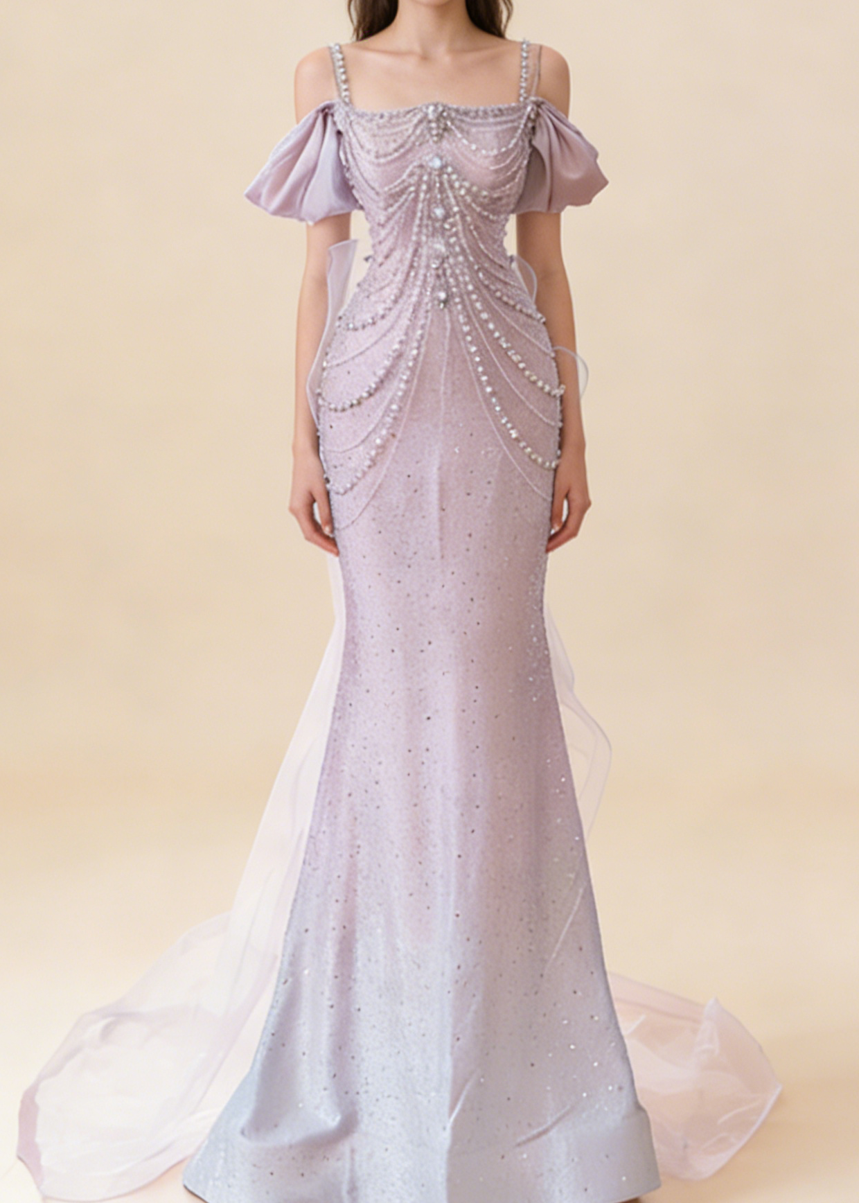 Light Pink Straps Off Shoulder Beading Mermaid Long Formal Party Dress, D282