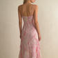 Pink Straps Sequins Lace Sheath Chiffon Long Party Dress Birthday Dress, D579