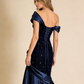 Pretty Mermaid One Shoulder Navy Blue Satin Long Party Dress Prom Dresses, D263