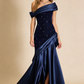 Pretty Mermaid One Shoulder Navy Blue Satin Long Party Dress Prom Dresses, D263