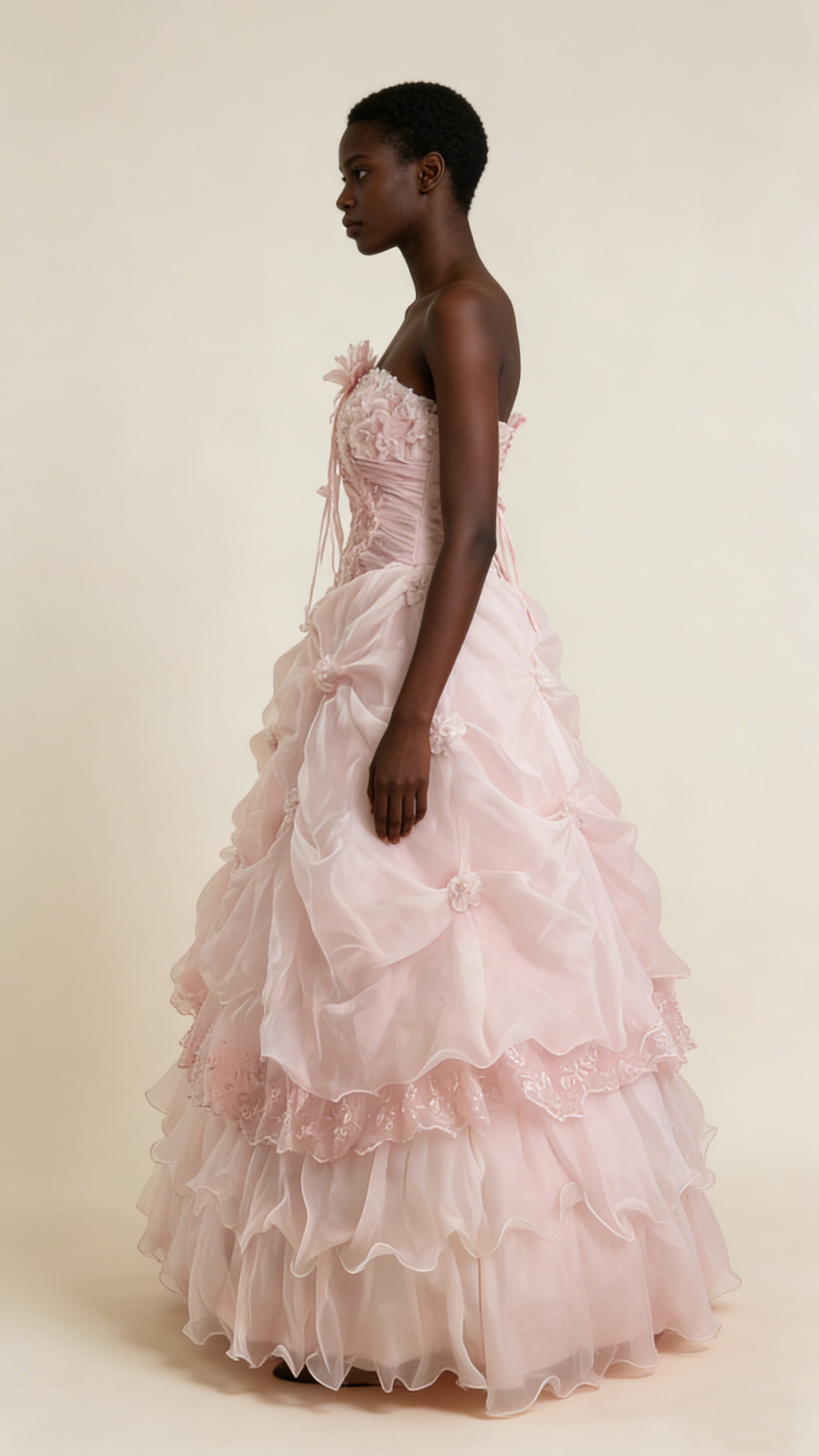 Pretty Prom Dress Strapless Pleated Flower Ball Gown Birthday Party Dress Evening Dress       D4141