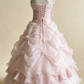 Pretty Prom Dress Strapless Pleated Flower Ball Gown Birthday Party Dress Evening Dress       D4141