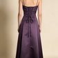 Purple Straps A-Line Beading Satin Long Party Dress Vintage Evening Dress, D490