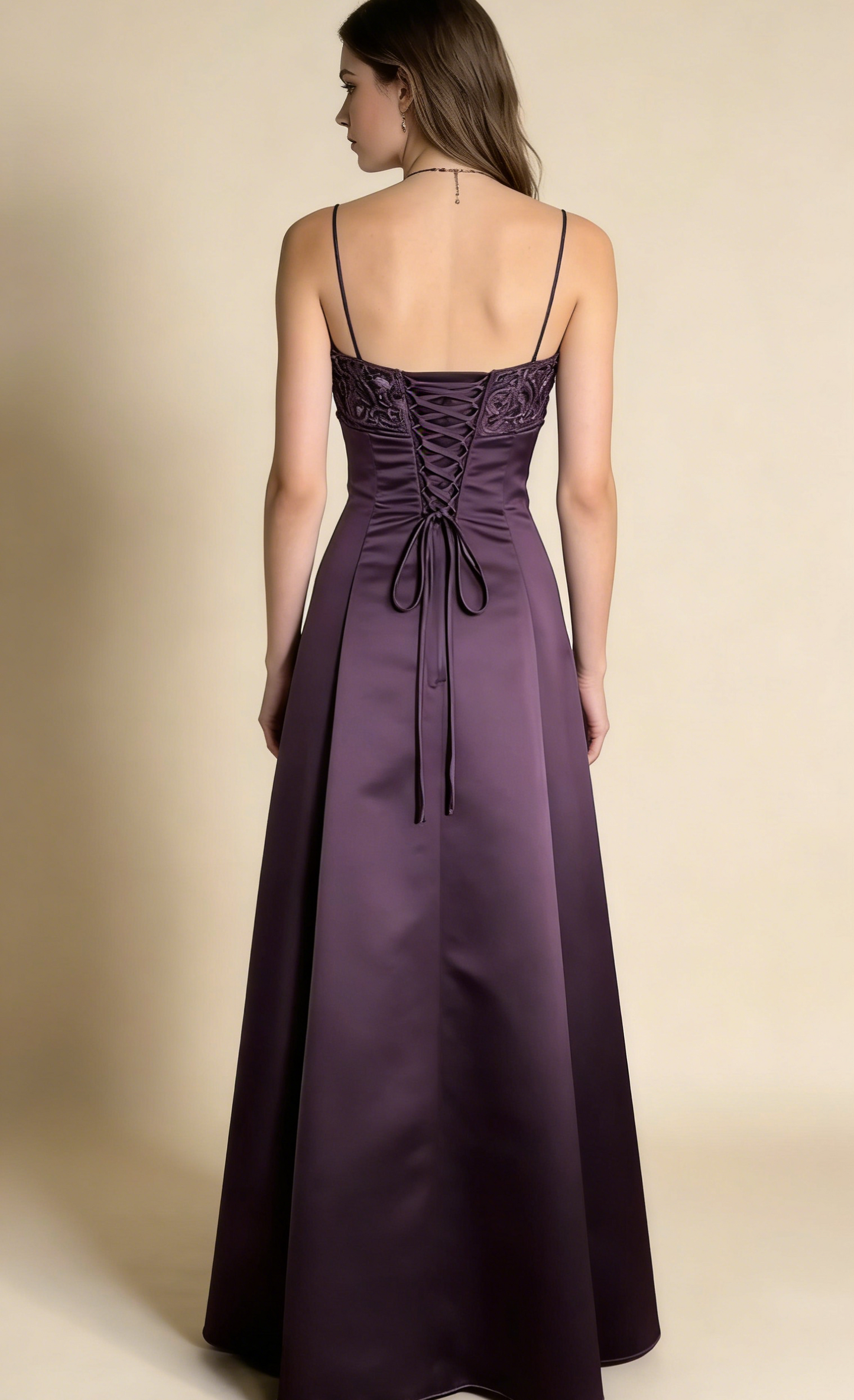 Purple Straps A-Line Beading Satin Long Party Dress Vintage Evening Dress, D490