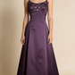 Purple Straps A-Line Beading Satin Long Party Dress Vintage Evening Dress, D490