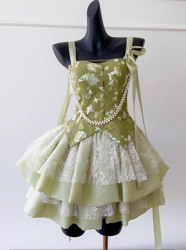 Stunning Homecoming Dress Strapless Lace Casacde Pearl A-Line Soutache Back to School Outfits Party Dress D7920