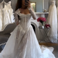 Elegant Long Sleeves White A-Line Lace Long Wedding Dress Bridal Dress, D954
