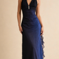 Navy Blue V Neck Ombre Sheath Chiffon Vintage Long Evening Party Dress, D648
