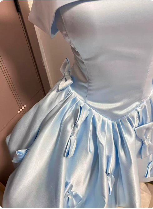 Elegant Homecoming Dress Strapless Pleated Bowknot Short Prom Dress Back to School Outfits Party Dress  D6013
