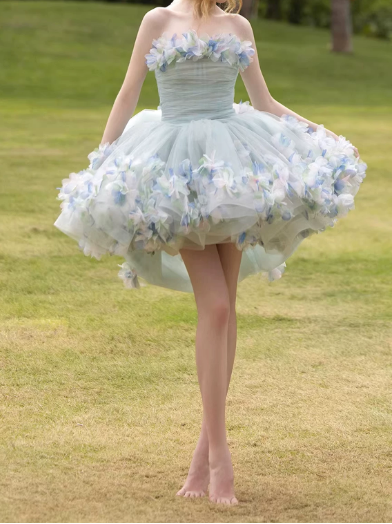 Charming Homecoming Dress Strapless Lace Applique Pleated Short Prom Dress Back to School Outfits Party Dress  D6017
