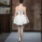 Charming Homecoming Dress Strapless Lace Applique Short Prom Dress Back to School Outfits Party Dress  D6022