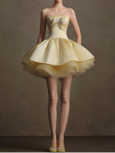 Charming Homecoming Dress Strapless Tulle Bowknot Pleated Short Prom Dress Back to School Outfits Party Dress  D6041