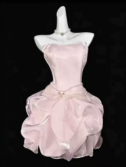 Pretty Homecoming Dress Strapless Tulle Pleated Short Prom Dress Back to School Outfits Party Dress  D6042
