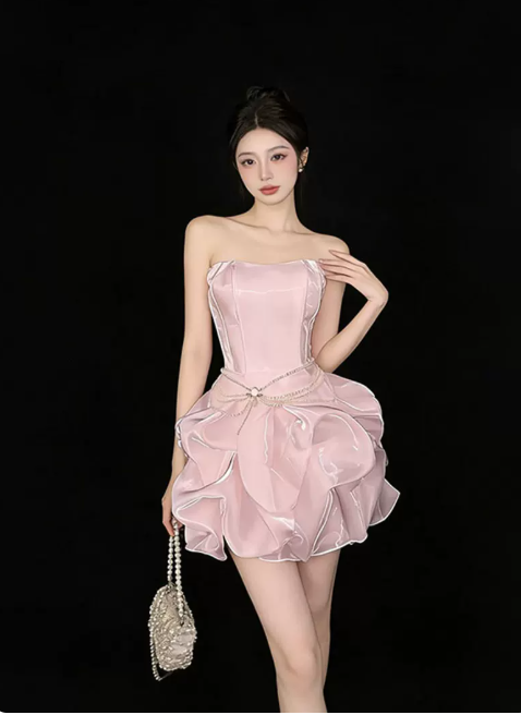Pretty Homecoming Dress Strapless Tulle Pleated Short Prom Dress Back to School Outfits Party Dress  D6042