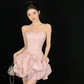 Pretty Homecoming Dress Strapless Tulle Pleated Short Prom Dress Back to School Outfits Party Dress  D6042