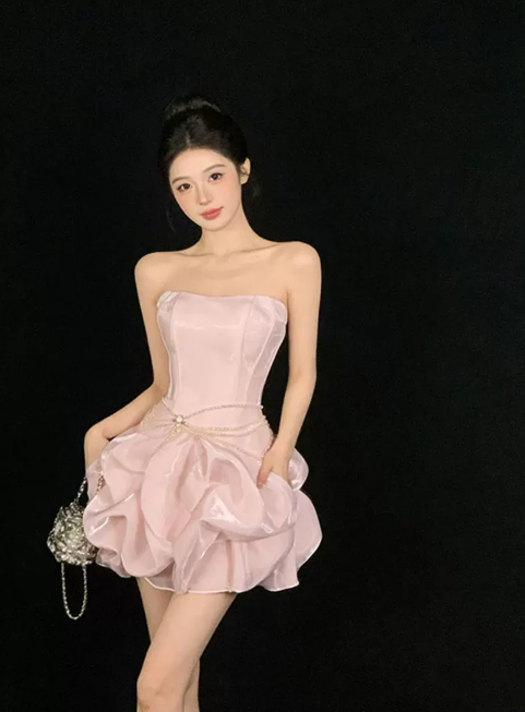 Pretty Homecoming Dress Strapless Tulle Pleated Short Prom Dress Back to School Outfits Party Dress  D6042