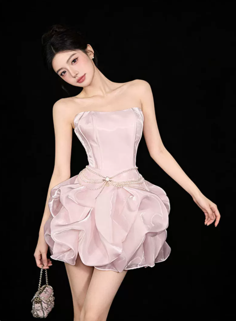 Pretty Homecoming Dress Strapless Tulle Pleated Short Prom Dress Back to School Outfits Party Dress  D6042