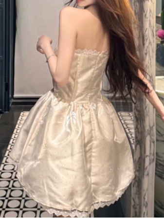 Shimmering Homecoming Dress Sweetheart Pleated Lace Short Prom Dress Back to School Outfits Party Dress  D6049