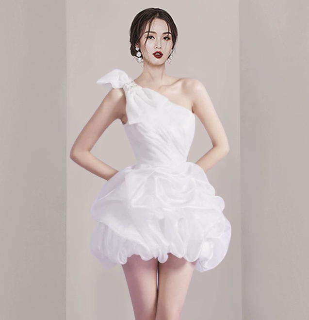 Charming Homecoming Dress Asymmetrical Bowknot Pleated Short Prom Dress Back to School Outfits Party Dress  D6056