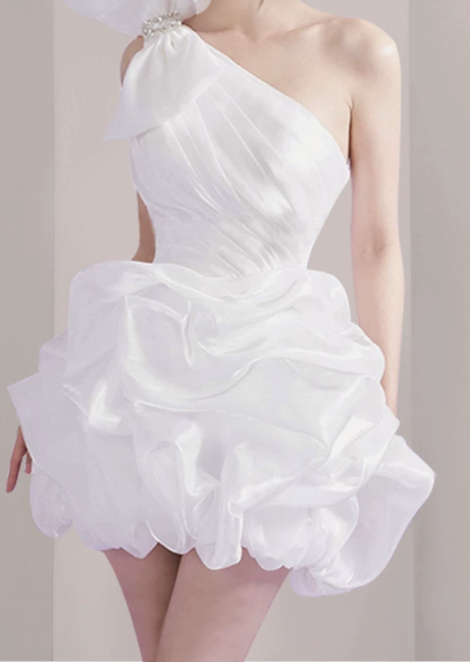 Charming Homecoming Dress Asymmetrical Bowknot Pleated Short Prom Dress Back to School Outfits Party Dress  D6056