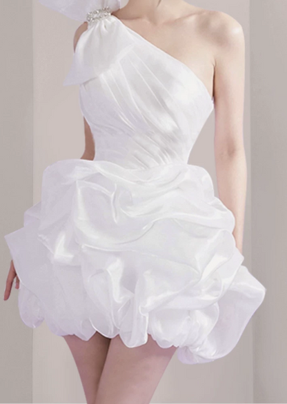 Charming Homecoming Dress Asymmetrical Bowknot Pleated Short Prom Dress Back to School Outfits Party Dress  D6056