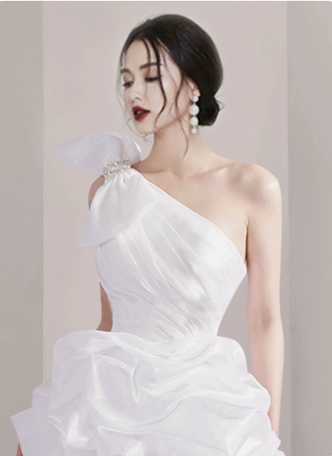 Charming Homecoming Dress Asymmetrical Bowknot Pleated Short Prom Dress Back to School Outfits Party Dress  D6056