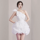 Charming Homecoming Dress Asymmetrical Bowknot Pleated Short Prom Dress Back to School Outfits Party Dress  D6056