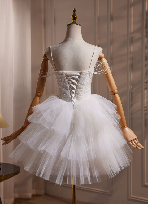 Dreamlike Homecoming Dress Spaghetti Strap Lace Short Prom Dress Back to School Outfits Party Dress  D6058