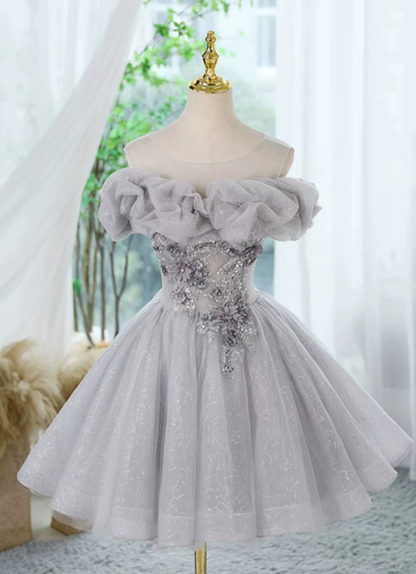 Cute Homecoming Dress Sheer Straps Beaded Applique Lace Short Prom Dress Back to School Outfits Party Dress  D6062