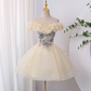Cute Homecoming Dress Sheer Straps Beaded Applique Lace Short Prom Dress Back to School Outfits Party Dress  D6062