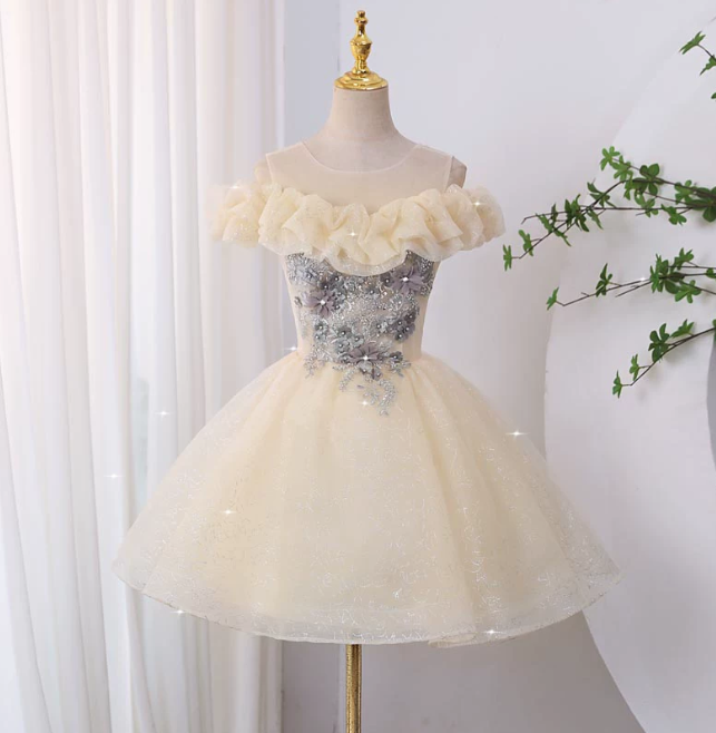 Cute Homecoming Dress Sheer Straps Beaded Applique Lace Short Prom Dress Back to School Outfits Party Dress  D6062