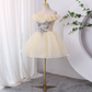 Cute Homecoming Dress Sheer Straps Beaded Applique Lace Short Prom Dress Back to School Outfits Party Dress  D6062
